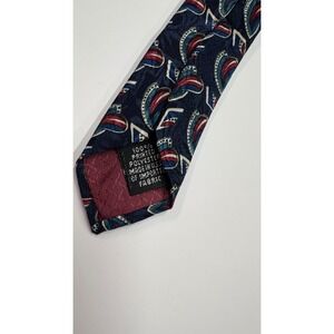 Christian Dior Monsieur Mens Tie Navy Blue Burgundy Teal Paisley Geometric Print
